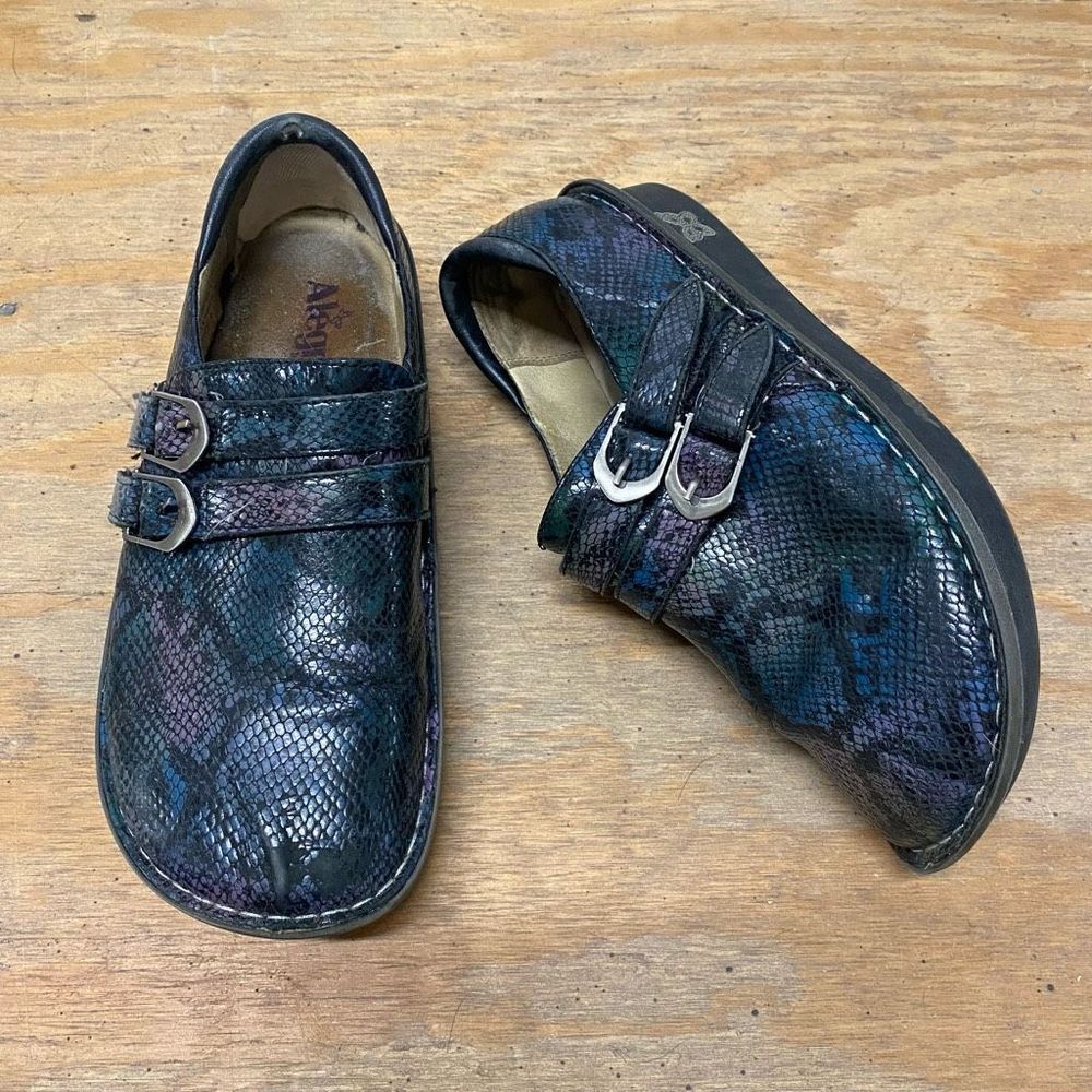 Alegria Rainbow Clog Shoes Leather Snakeskin Multicolor Loafer Sz EU 40 / US 9 - Picture 1 of 11